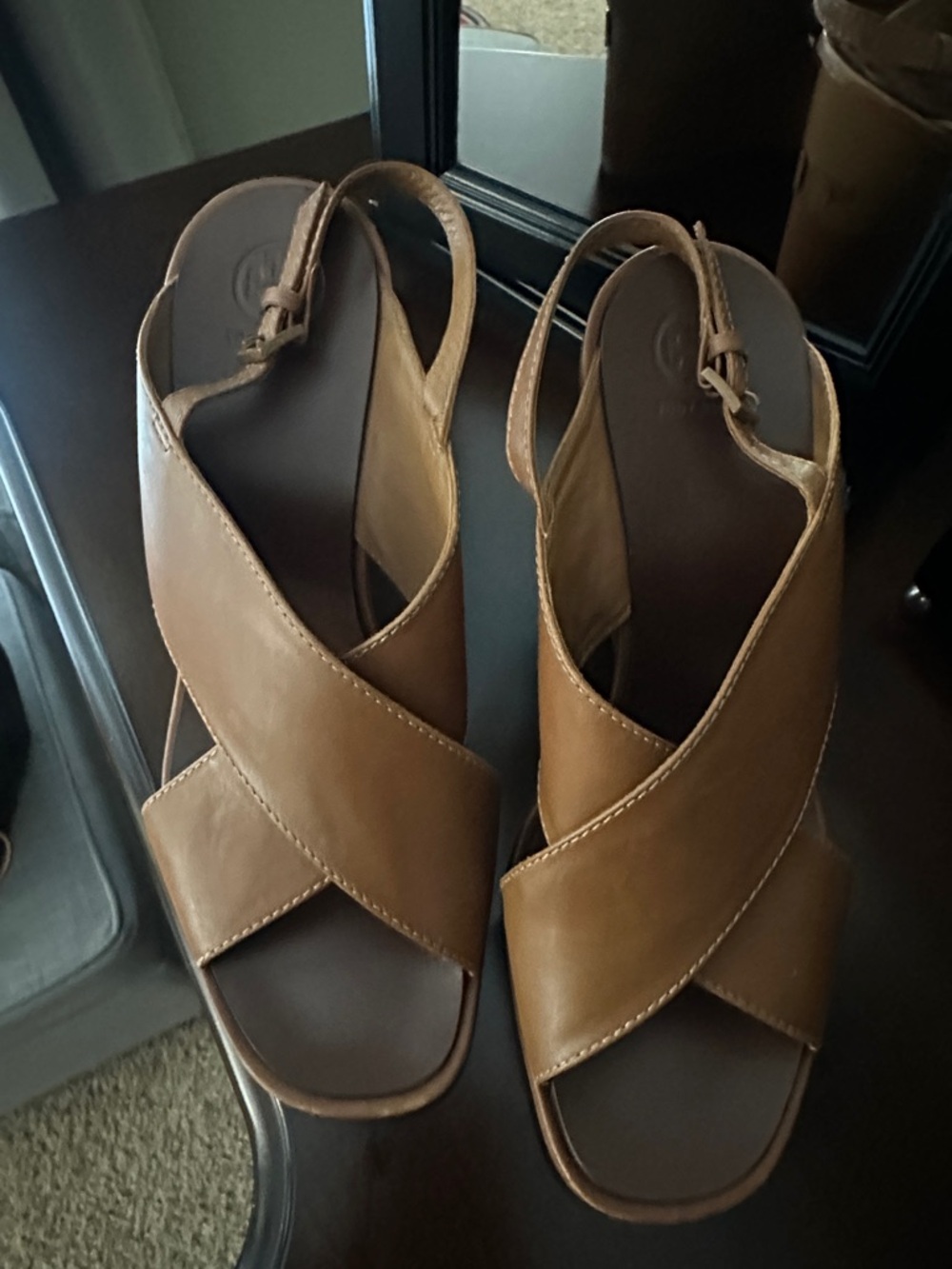 Tory Burch Women's Brown Leather Crisscross Slingback Sandals